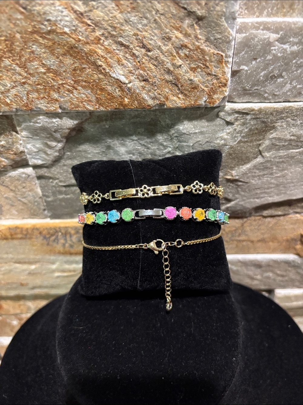 Multicolor Crystal Flower & LV Skittle Charm Bracelet Set - Picture 2 of 6